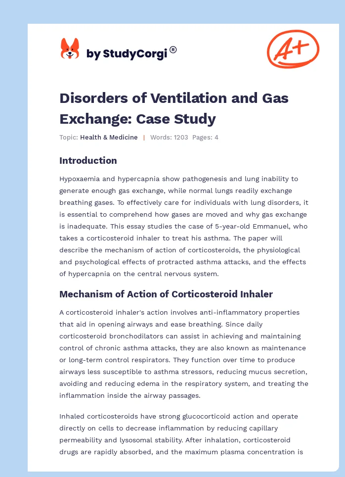 Disorders of Ventilation and Gas Exchange: Case Study. Page 1