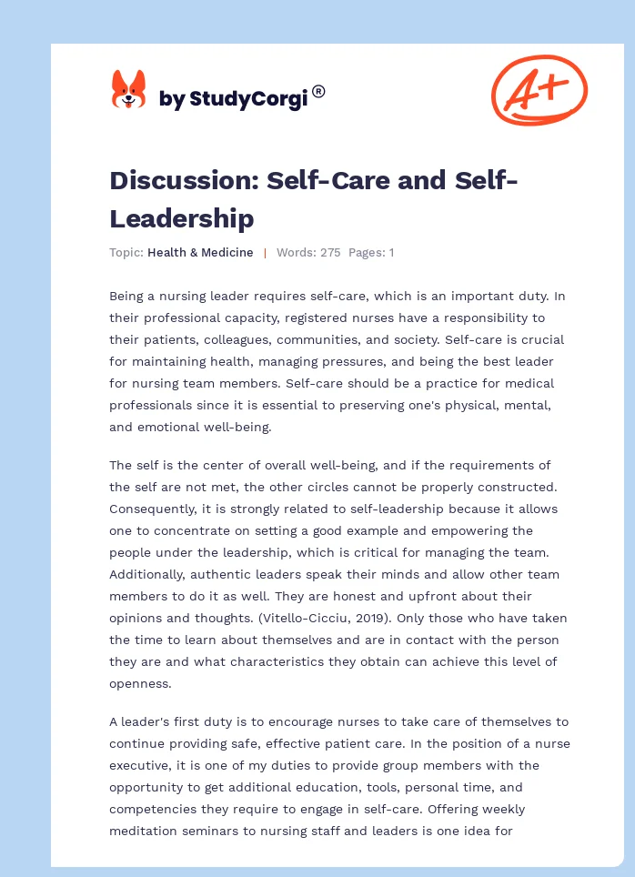 Discussion: Self-Care and Self-Leadership. Page 1