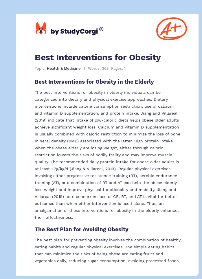Best Interventions for Obesity. Page 1
