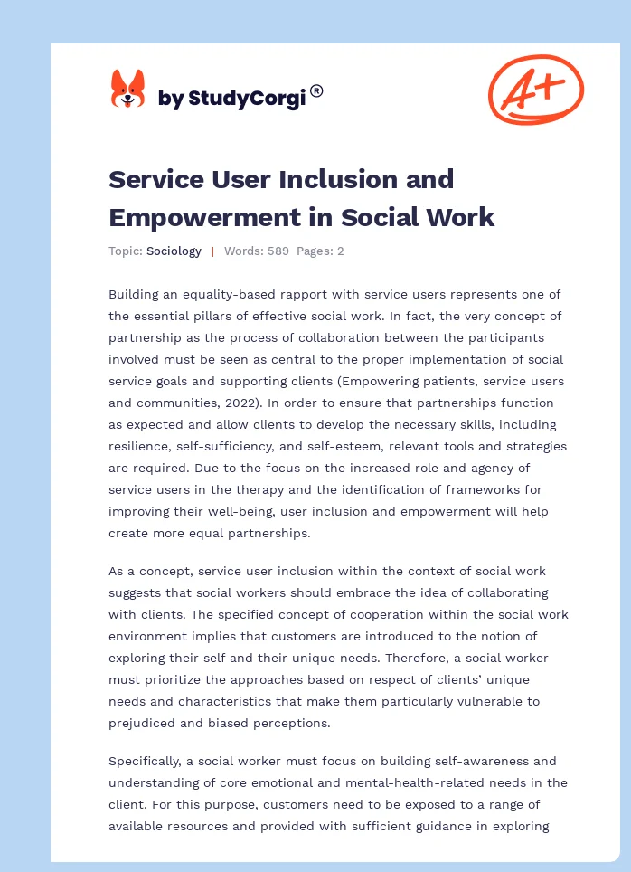 Service User Inclusion and Empowerment in Social Work. Page 1
