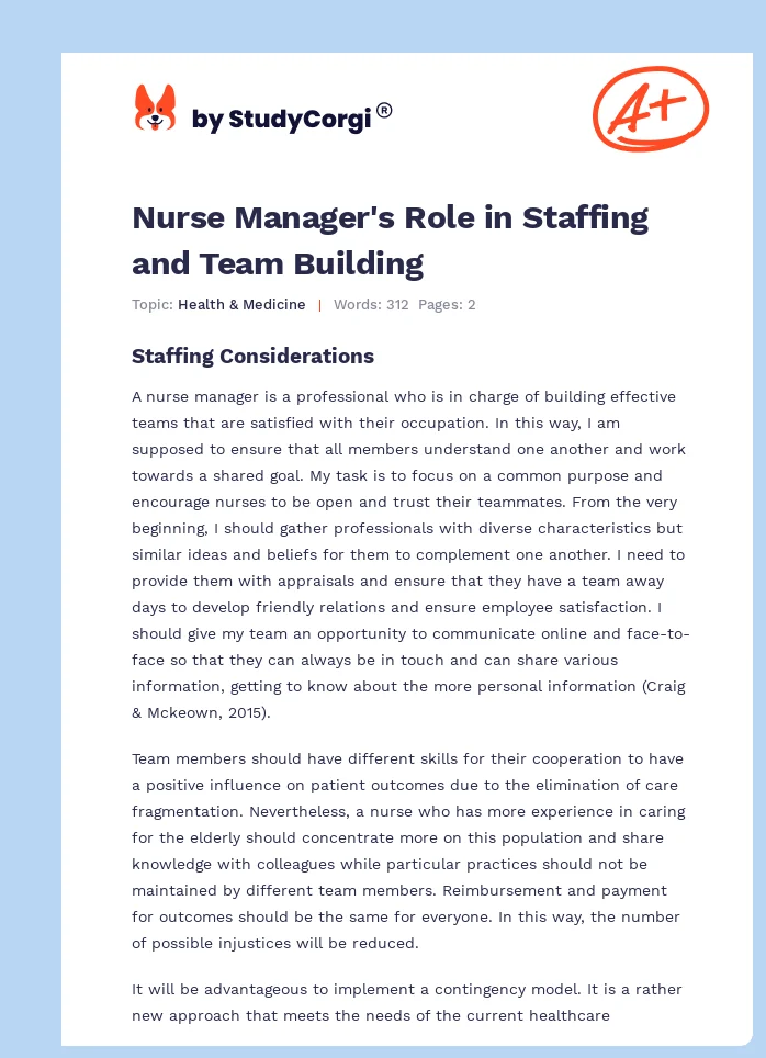 Nurse Manager's Role in Staffing and Team Building. Page 1