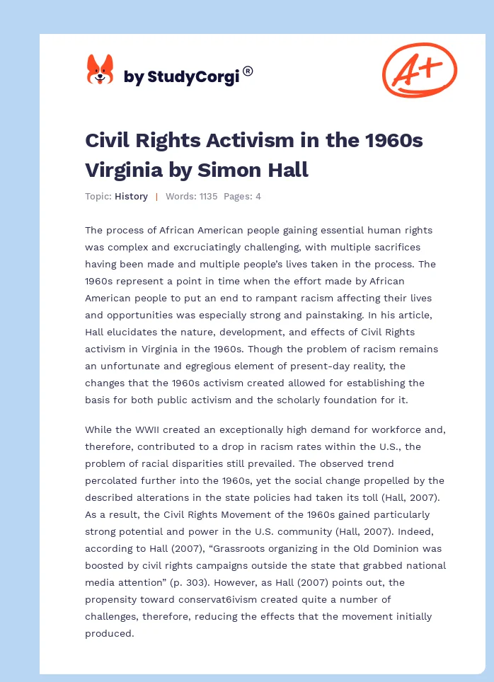 Civil Rights Activism in the 1960s Virginia by Simon Hall. Page 1