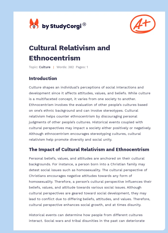 Cultural Relativism and Ethnocentrism. Page 1
