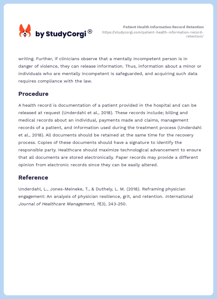 Patient Health Information Record Retention. Page 2