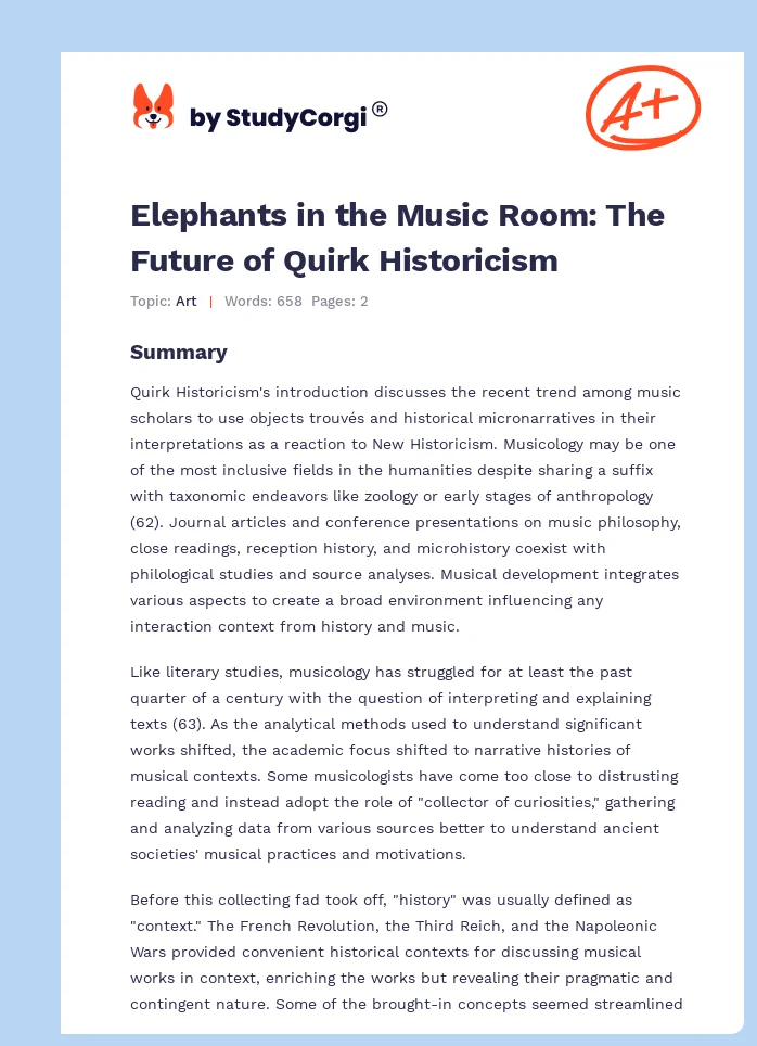 Elephants in the Music Room: The Future of Quirk Historicism. Page 1