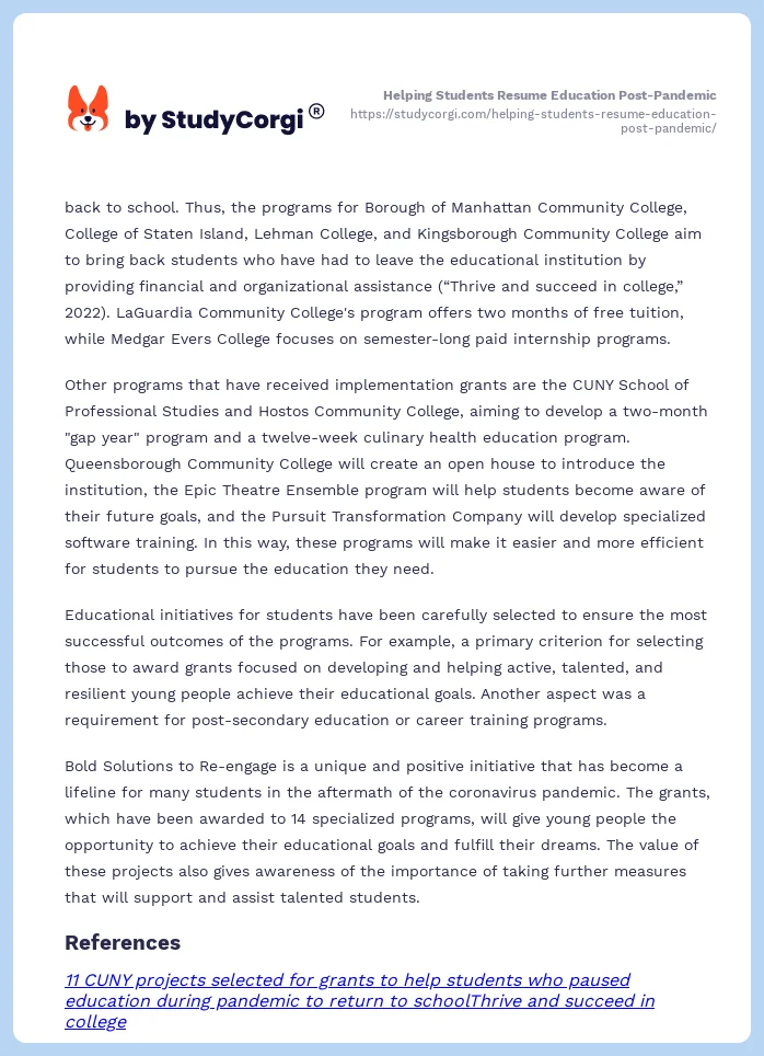 Helping Students Resume Education Post-Pandemic. Page 2