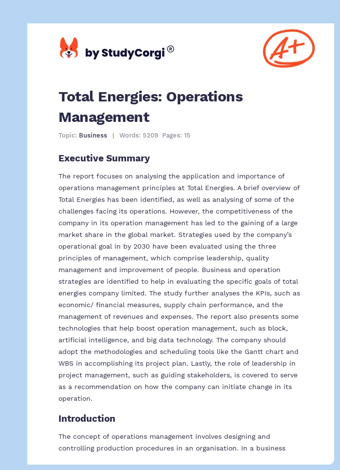 Total Energies: Operations Management. Page 1