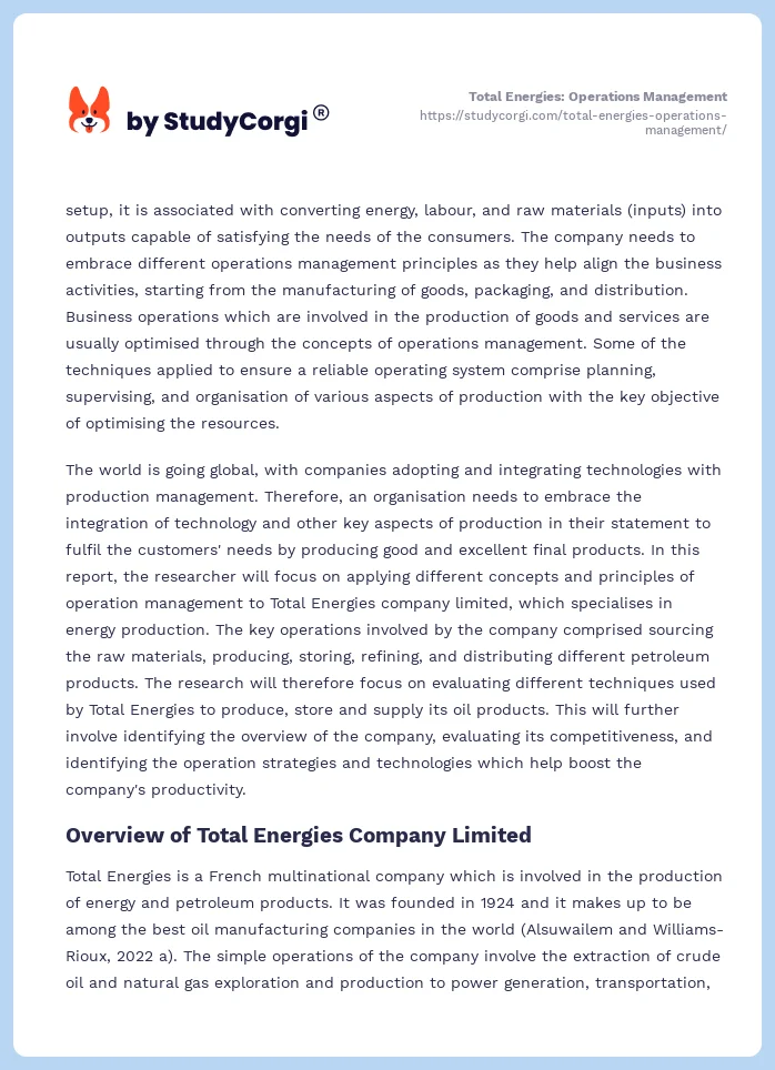 Total Energies: Operations Management. Page 2