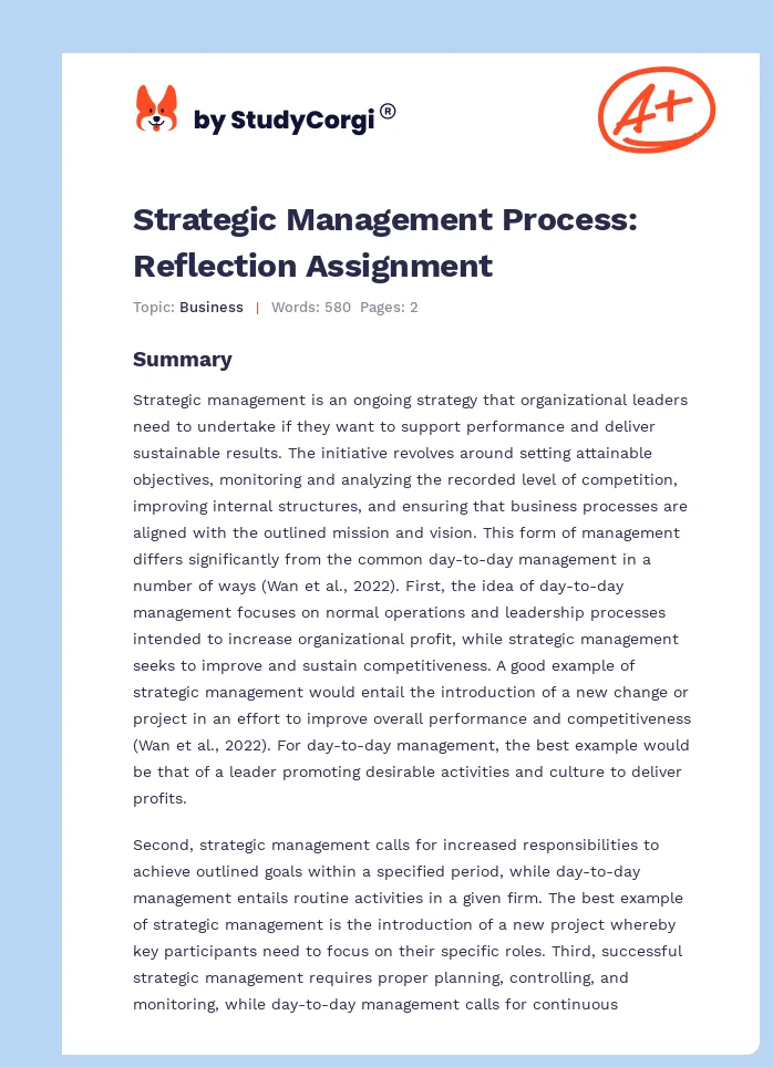 Strategic Management Process: Reflection Assignment. Page 1