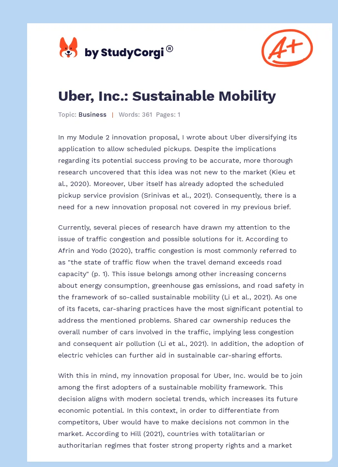 Uber, Inc.: Sustainable Mobility. Page 1