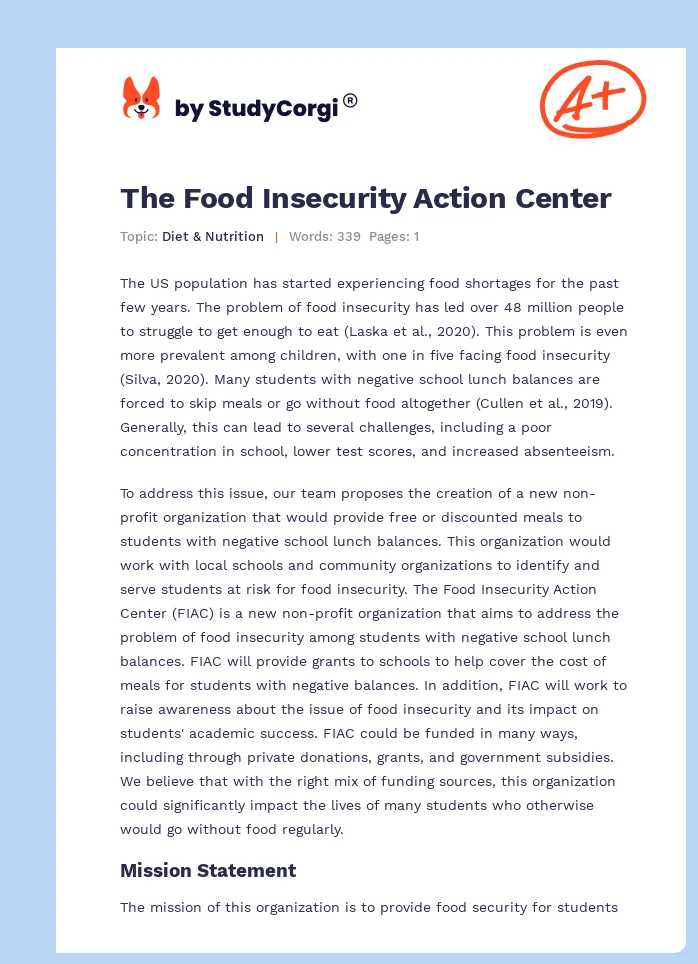 The Food Insecurity Action Center. Page 1