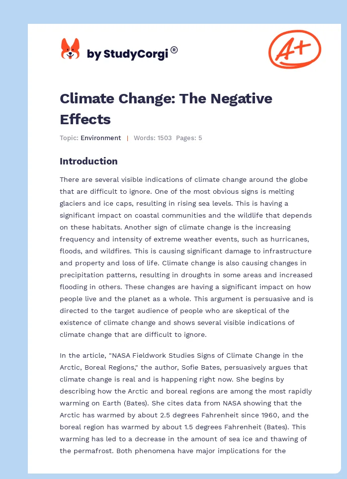 Climate Change: The Negative Effects. Page 1