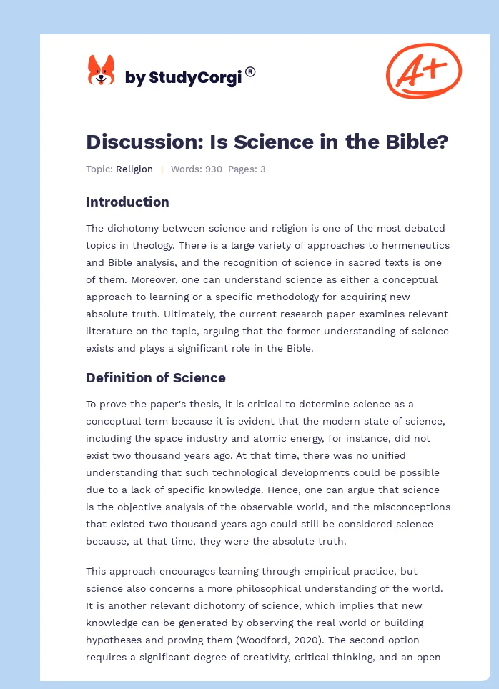Discussion: Is Science in the Bible?. Page 1