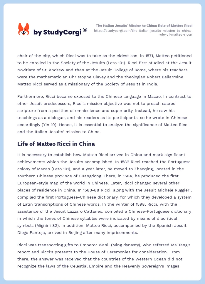 The Italian Jesuits' Mission to China: Role of Matteo Ricci. Page 2