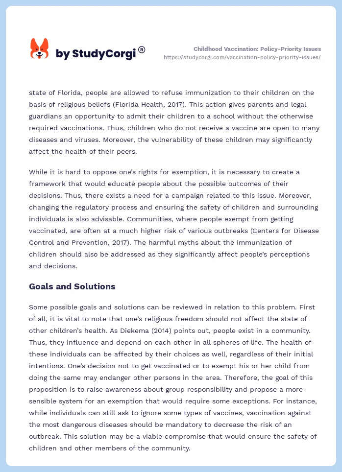 Childhood Vaccination: Policy-Priority Issues. Page 2