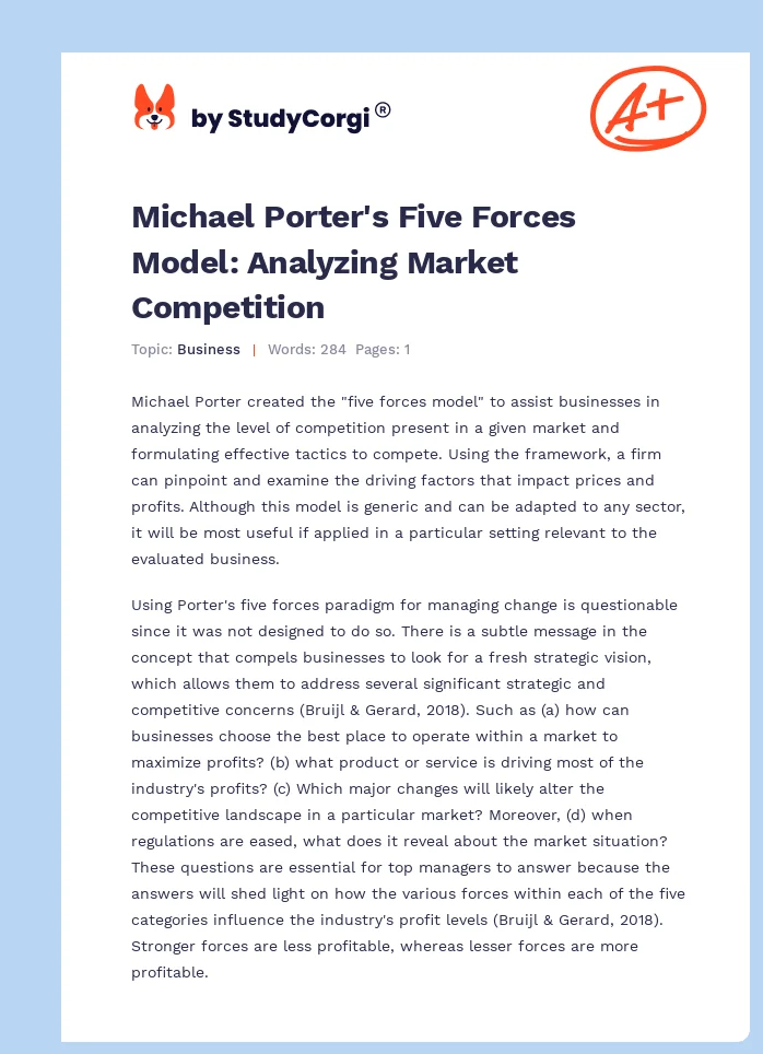 Michael Porter's Five Forces Model: Analyzing Market Competition. Page 1