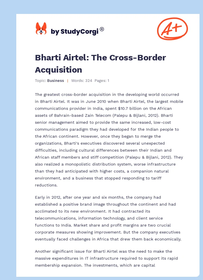 Bharti Airtel: The Cross-Border Acquisition. Page 1