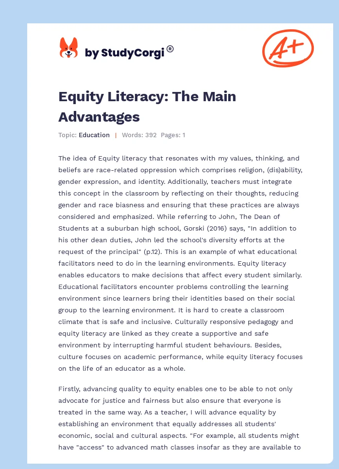 Equity Literacy: The Main Advantages. Page 1