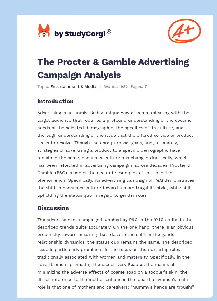The Procter & Gamble Advertising Campaign Analysis. Page 1