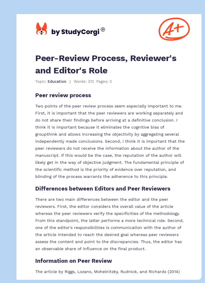 Peer-Review Process, Reviewer's and Editor's Role. Page 1