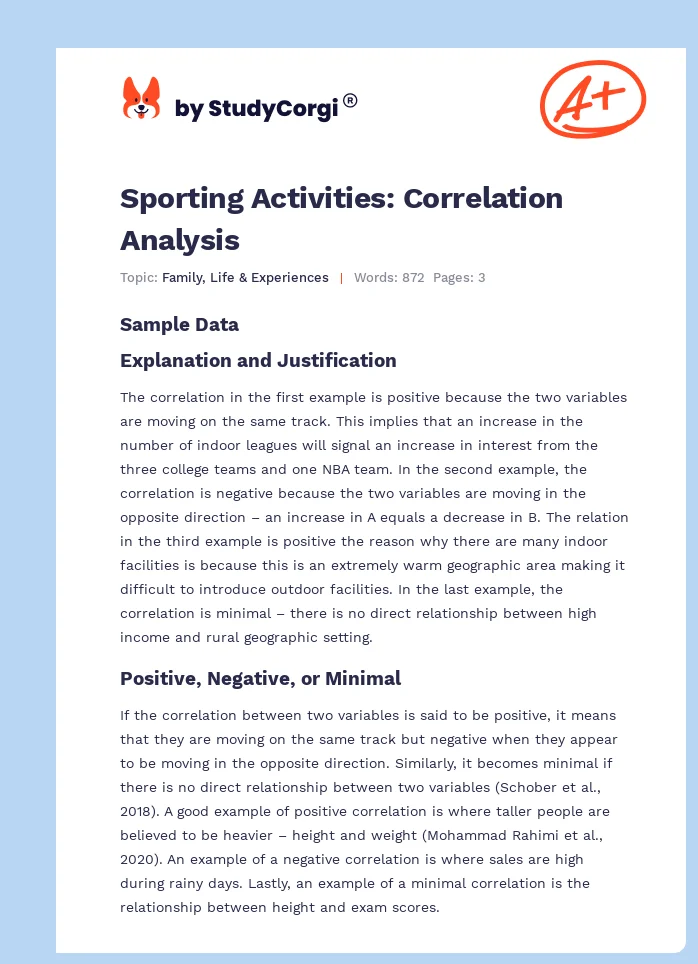 Sporting Activities: Correlation Analysis. Page 1