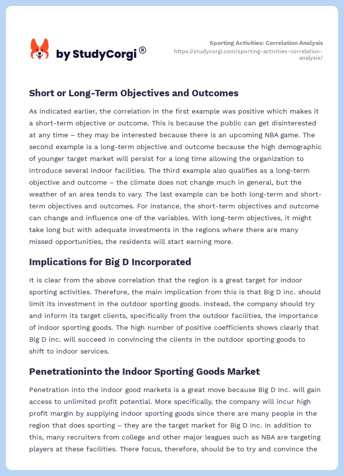 Sporting Activities: Correlation Analysis. Page 2