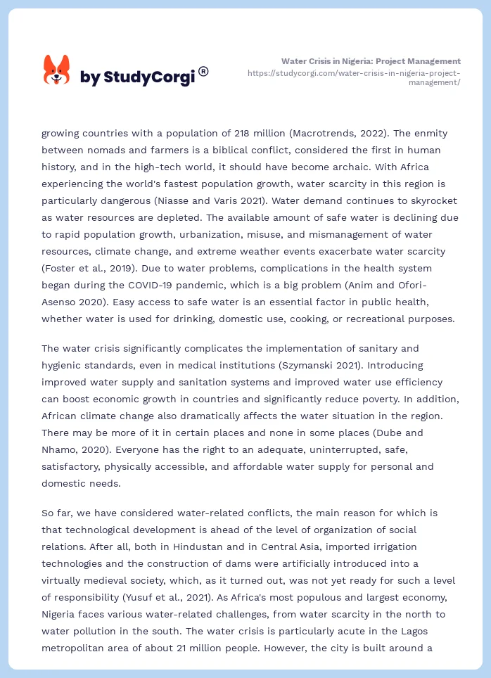 Water Crisis in Nigeria: Project Management. Page 2