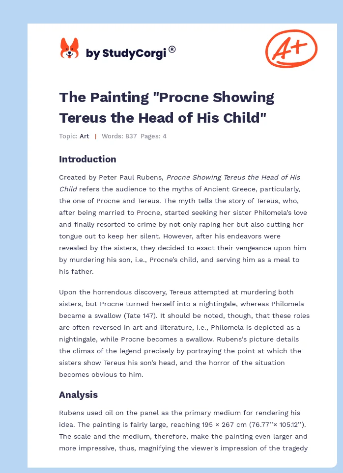 The Painting "Procne Showing Tereus the Head of His Child". Page 1