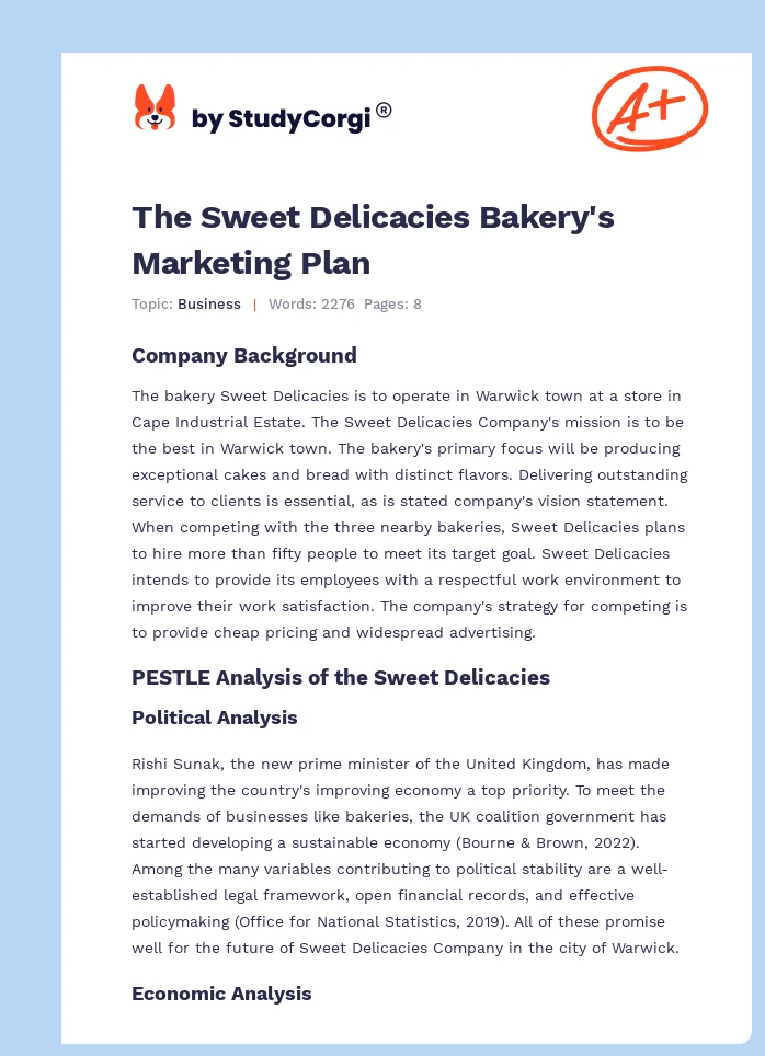 The Sweet Delicacies Bakery's Marketing Plan. Page 1
