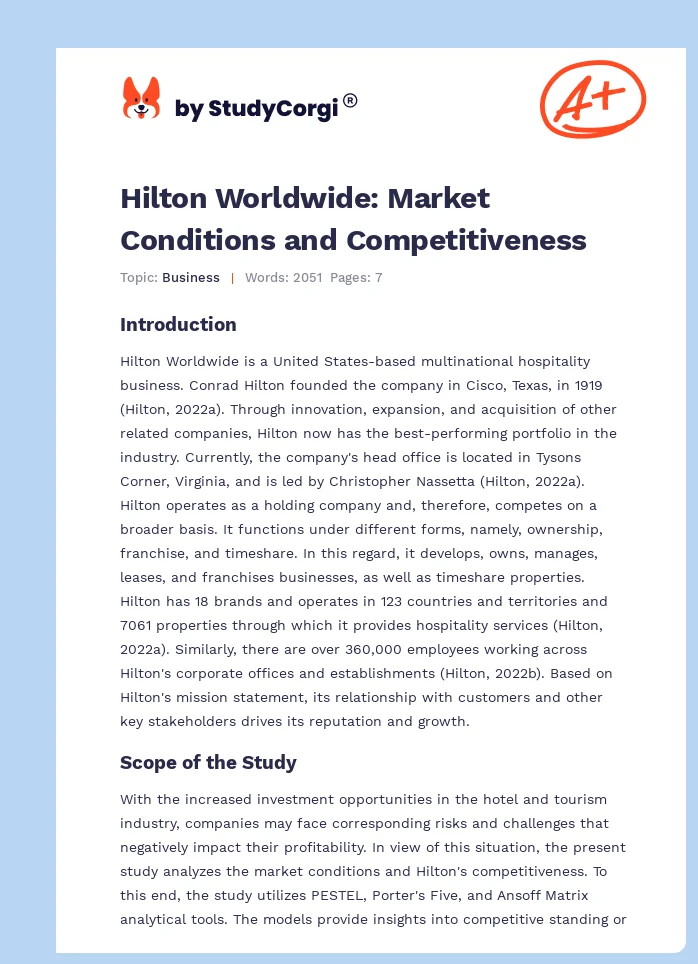 Hilton Worldwide: Market Conditions and Competitiveness. Page 1