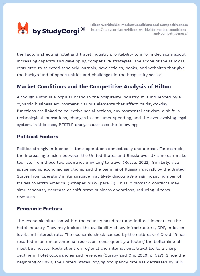 Hilton Worldwide: Market Conditions and Competitiveness. Page 2
