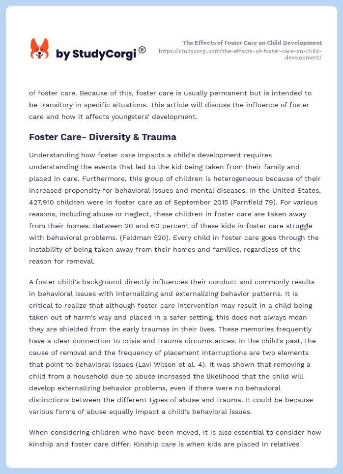 The Effects of Foster Care on Child Development. Page 2