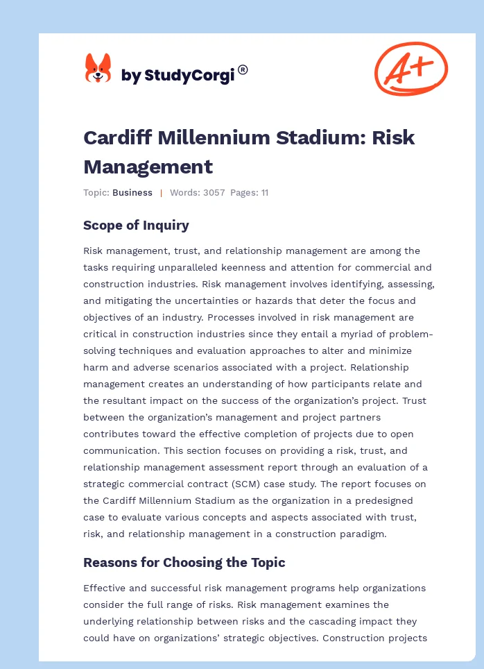 Cardiff Millennium Stadium: Risk Management. Page 1