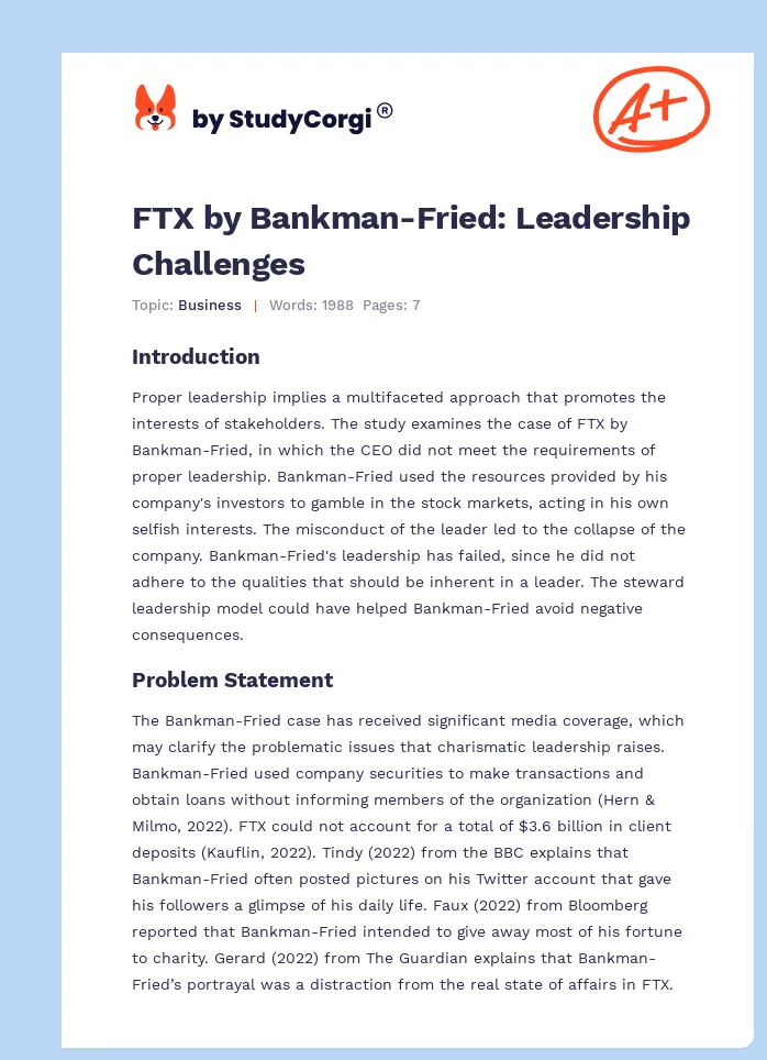 FTX by Bankman-Fried: Leadership Challenges. Page 1