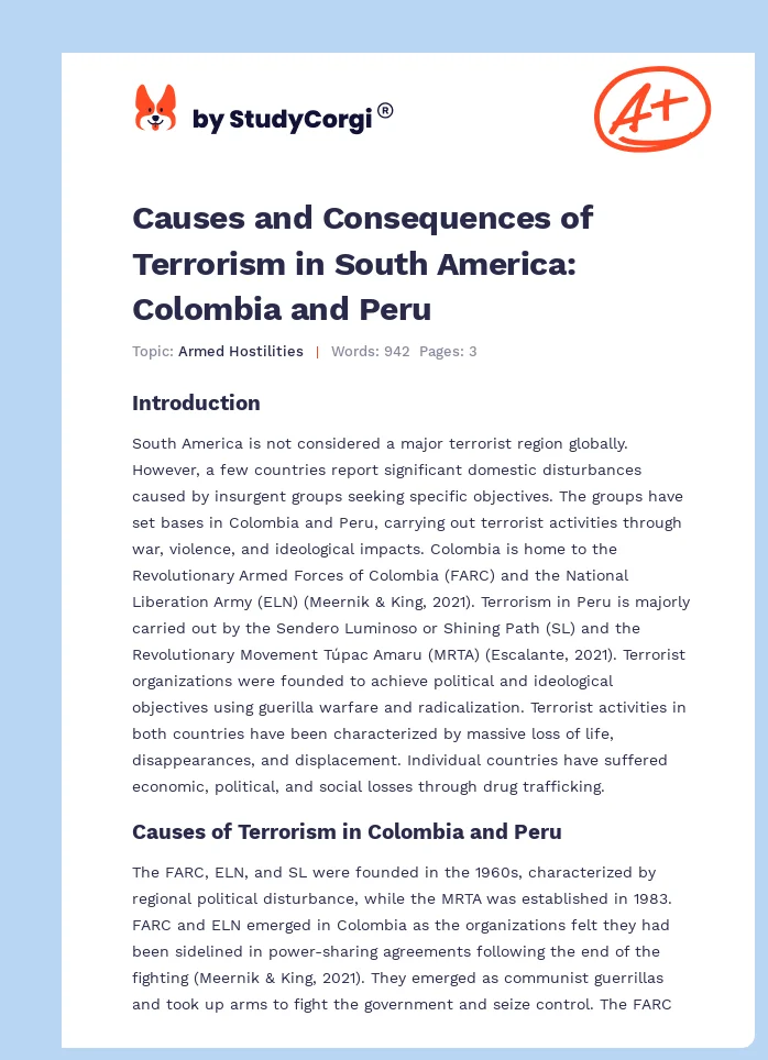 Causes and Consequences of Terrorism in South America: Colombia and Peru. Page 1