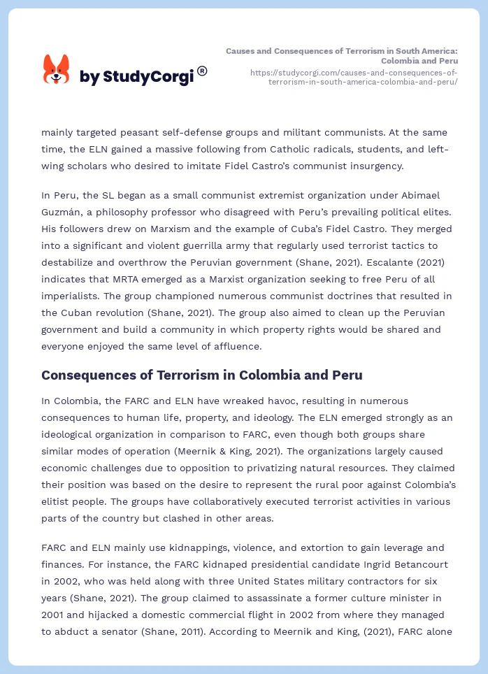 Causes and Consequences of Terrorism in South America: Colombia and Peru. Page 2