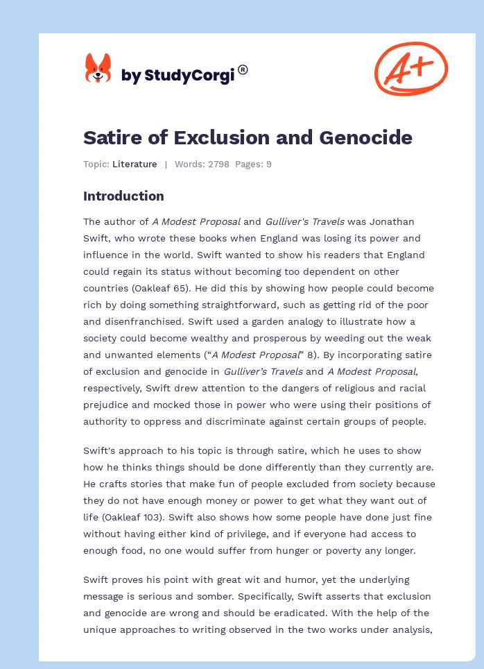 Satire of Exclusion and Genocide. Page 1