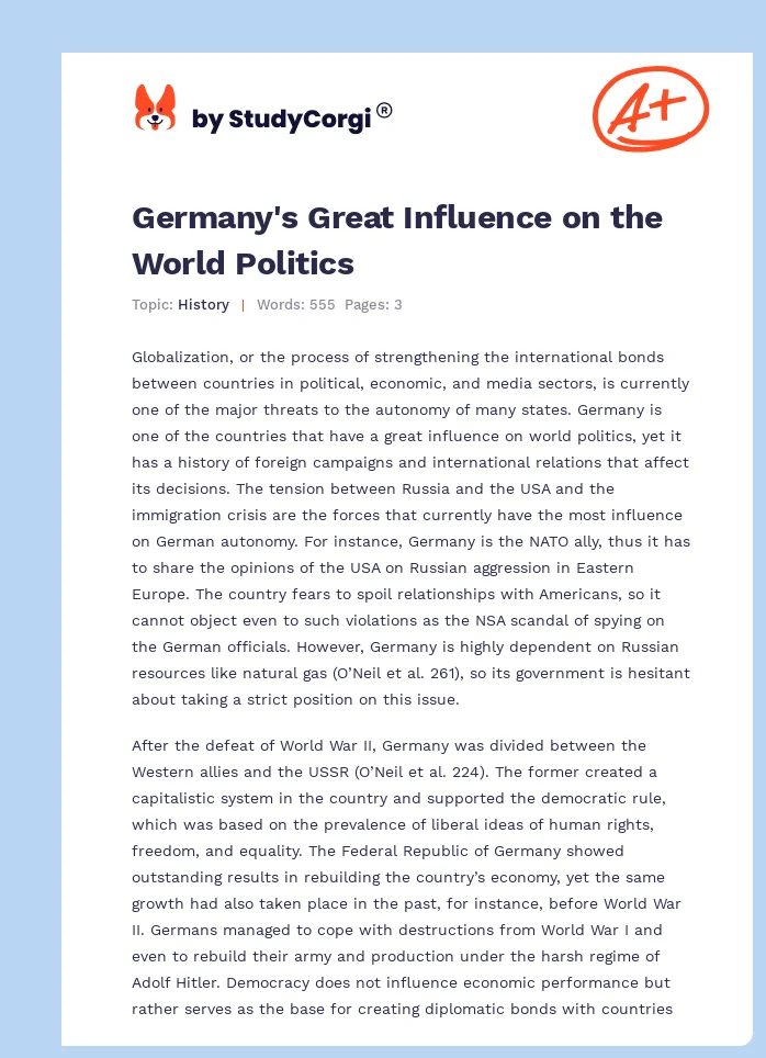 Germany's Great Influence on the World Politics. Page 1