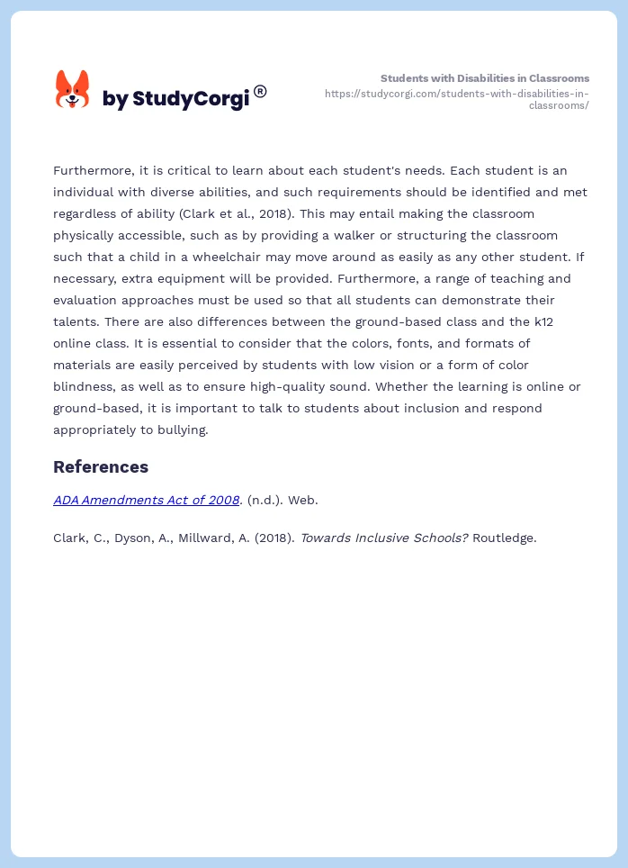 Students with Disabilities in Classrooms. Page 2