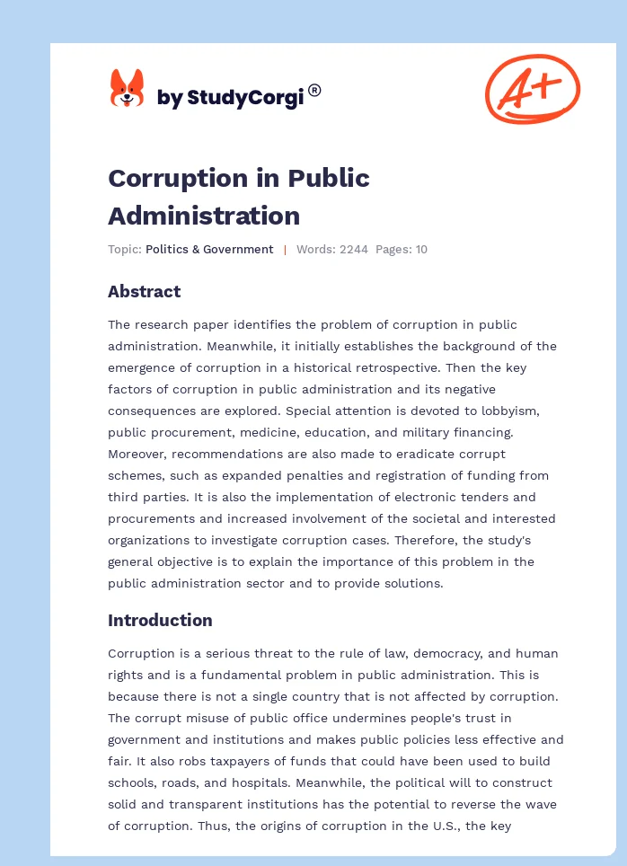 Corruption in Public Administration. Page 1