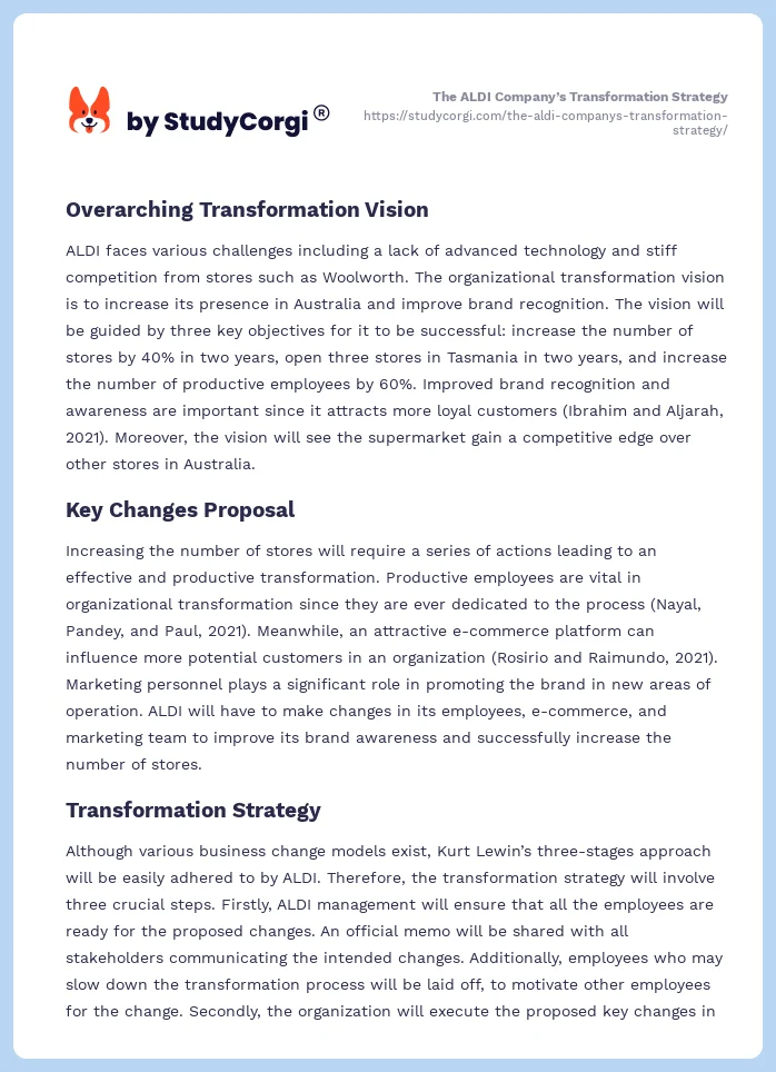 The ALDI Company’s Transformation Strategy. Page 2