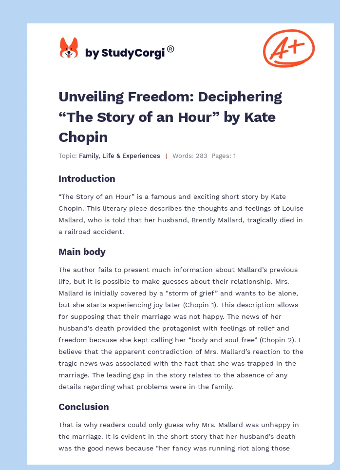 Unveiling Freedom: Deciphering “The Story of an Hour” by Kate Chopin. Page 1