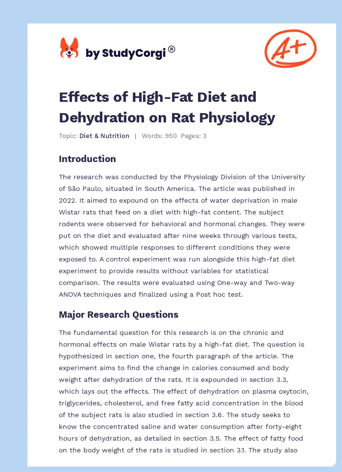 Effects of High-Fat Diet and Dehydration on Rat Physiology. Page 1