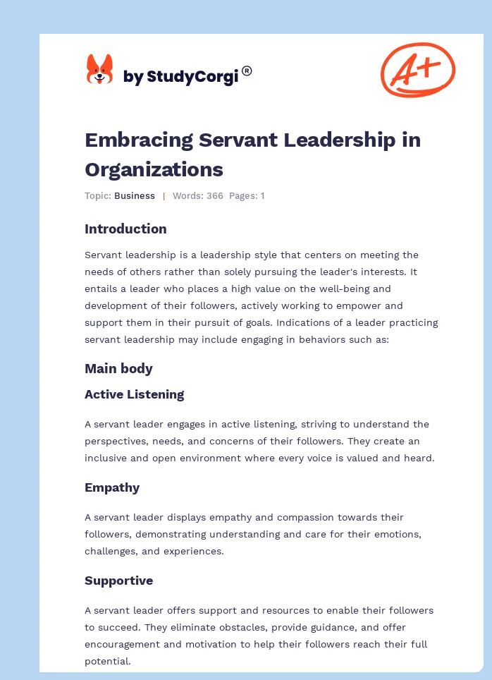 Embracing Servant Leadership in Organizations. Page 1