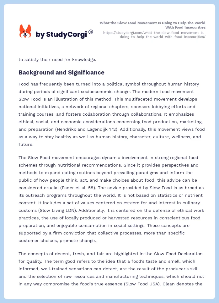 What the Slow Food Movement Is Doing to Help the World With Food Insecurities. Page 2