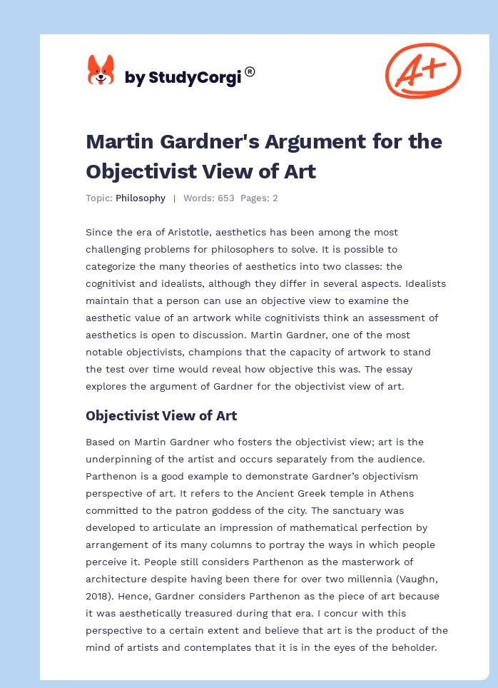 Martin Gardner's Argument for the Objectivist View of Art. Page 1