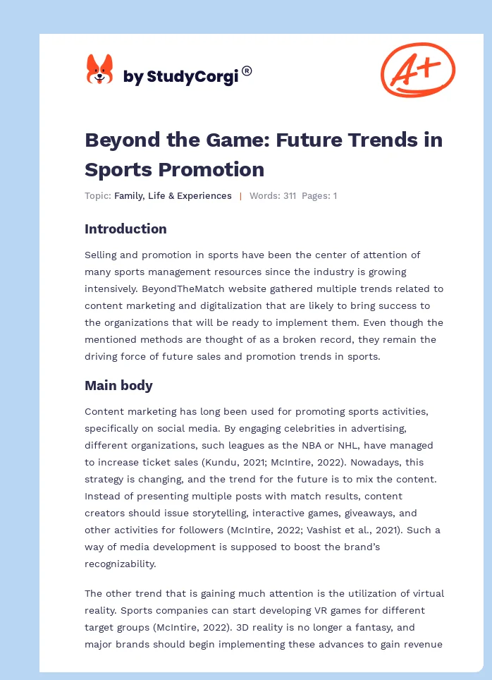 Beyond the Game: Future Trends in Sports Promotion. Page 1