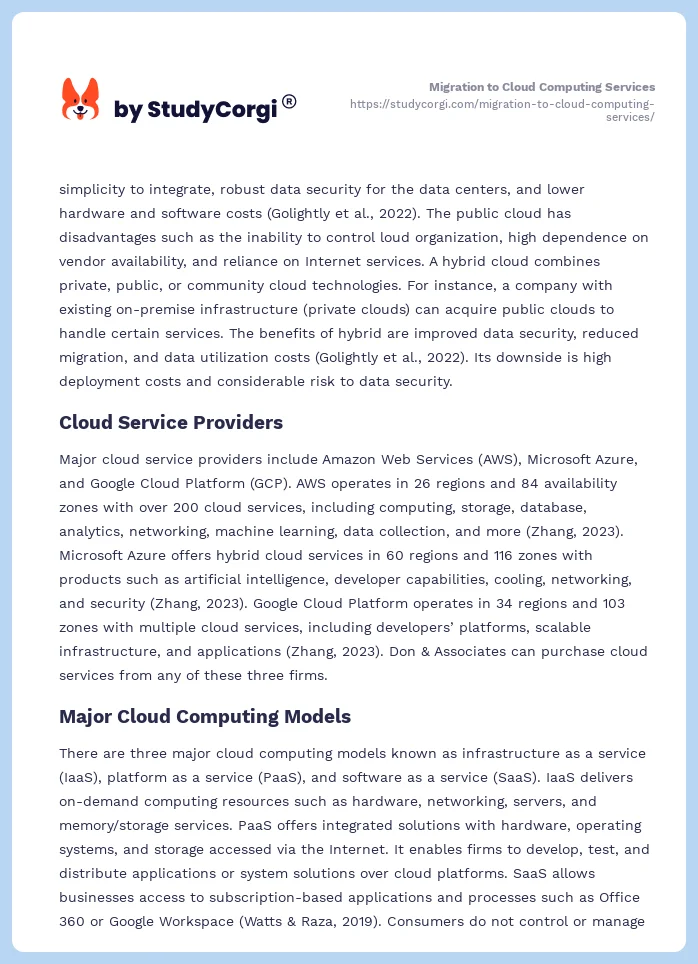 Migration to Cloud Computing Services. Page 2