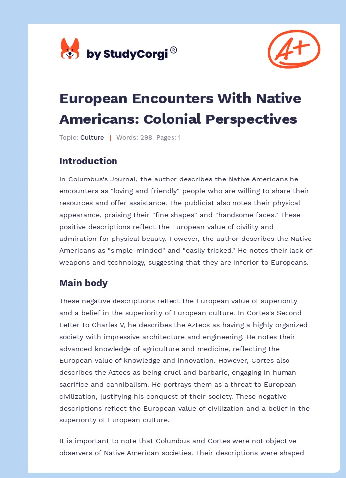 European Encounters With Native Americans: Colonial Perspectives. Page 1