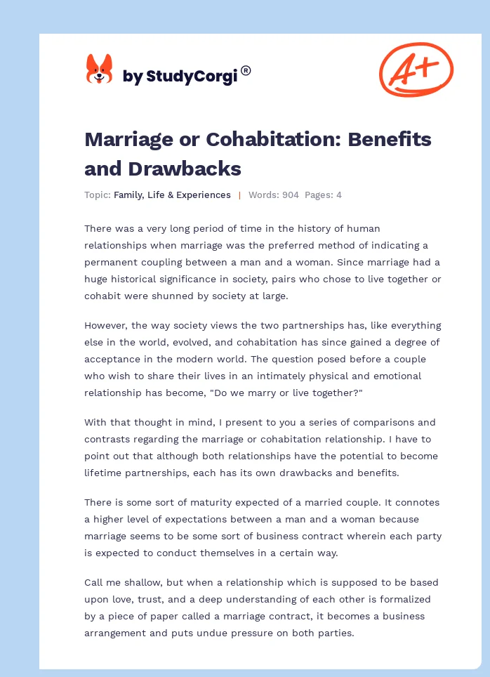 Marriage or Cohabitation: Benefits and Drawbacks. Page 1